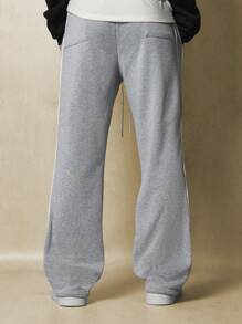 SUMWON Performance Athletic Sweatpants With Side Piping Wide Leg Training Lounge Athleisure Winter Workout Pants Side Pockets Skater Fit - Light Grey - View 4