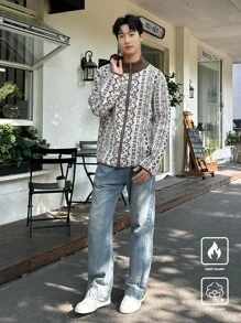 Claim Dot Áo thun nam tay dài có khóa kéo phía trước họa tiết đồ họa thường ngày - Nhiều màu - Xem 3