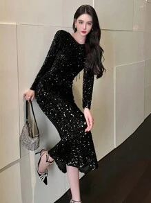 DAZY Women's Sequin Midi Party Dress, Suitable For Spring, Summer, Valentine's Day Prom Dress Party Women
