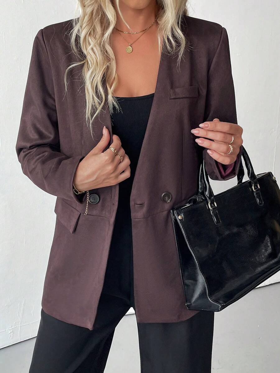 SHEIN LUNE New Relaxed Casual V Neck Fashion Jacket With High Quality Feeling For Women