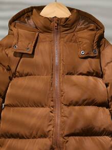 SHEIN 1 peça Casaco de inverno longo e grosso com capuz, jaqueta parka, para meninos/meninas, casual, versátil, confortável, solto, cor sólida, prático, com zíper, adequado para volta às aulas, aniversário, chá de bebê, festa de fim de ano, outono/inverno