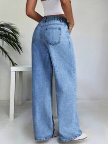 Quần jean ống đứng lưng thấp in họa tiết bướm dành cho nữ - Rửa trung bình - Xem 2