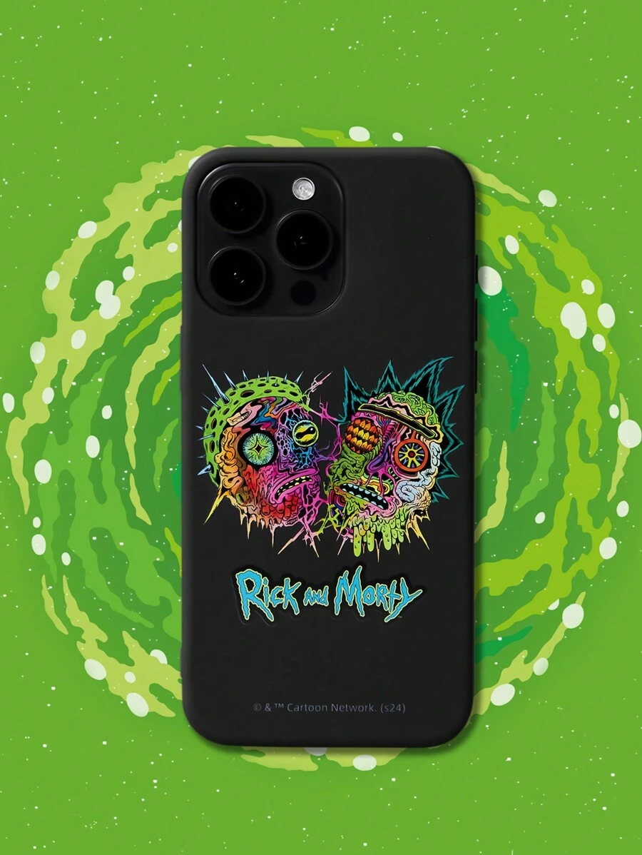 Rick and Morty X SHEIN Ốp lưng điện thoại màu đen in họa tiết vui nhộn - màu đen - Xem 1