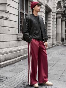 Manfinity VCAY 男士梭织休闲日常青年宽松拼接松紧腰直筒裤