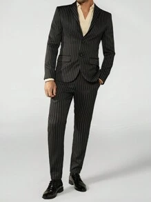 Manfinity VCAY Men Striped Print Single Breasted Blazer, For Fall Winter