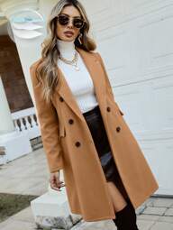 EMERY ROSE Solid Double Breasted Overcoat Fall Winter Cloth For Women