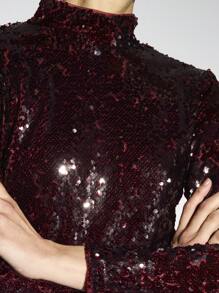 AiiRZ Áo kiểu cổ cao tay dài đính sequin sang trọng, thích hợp cho tiệc tối, lễ hội, Giáng sinh, Năm mới, đi club, lấp lánh, lấp lánh như quả cầu disco, chất liệu nhung, thời trang mùa đông. - Đỏ - Xem 3