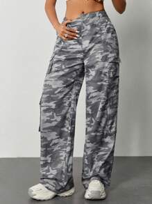 Coolane Women's Camo Print Flap Pocket Cargo Pants - Multicolor - View 4