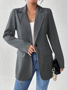 RosyDaze Ladies' Lapel Collar Long Sleeve Blazer Jacket Fall Cloth For Women - Dark Grey - View 1