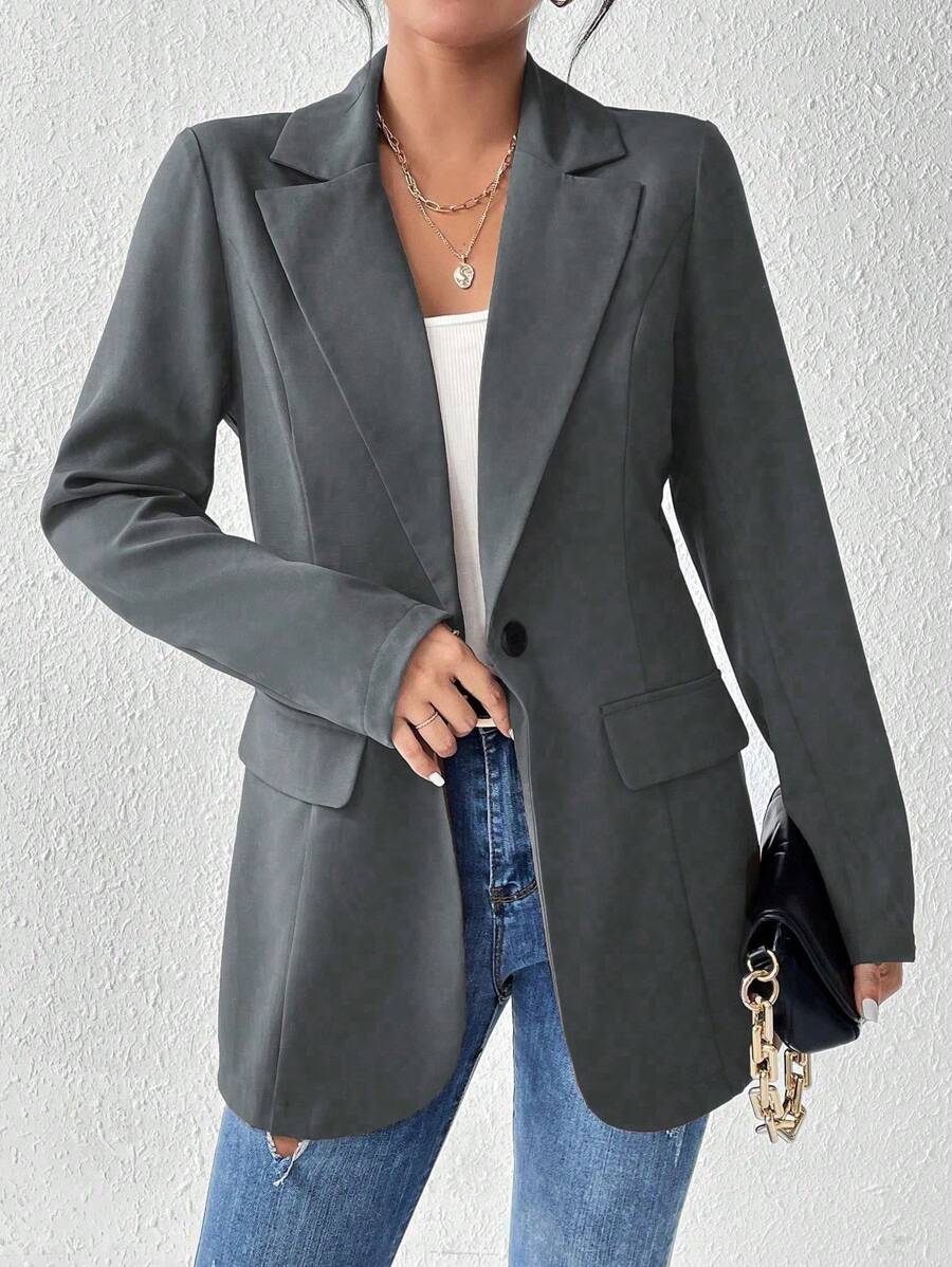 RosyDaze Ladies' Lapel Collar Long Sleeve Blazer Jacket Fall Cloth For Women - Dark Grey - View 1