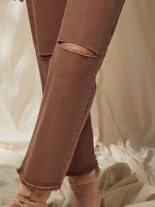 WESTFADE Pantalones vaqueros rectos de pierna de tobillo con cortes y dobladillo deshilachado de talle medio, atuendo estilo Nashville
