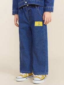 SHEIN Young Boy Front Button Pocket Simple Design Casual Jeans, Daily Wear - Blue - View 5