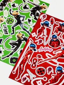 Miraculous Ladybug X SHEIN 2pcs Ladybug & Cat Noir Pattern Split Wall Stickers