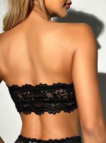 Floral Lace Bandeau Bra Lingerie - Black - View 2