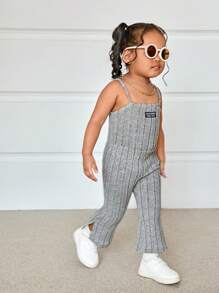 TaviRue 女婴可爱灰色针织连体衣配字母图案、喇叭裤，春夏