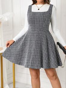 Ellevyn 大码女式方领 A 字连衣裙，秋冬季休闲连衣裙圣诞服装女士圣诞连衣裙节日派对连衣裙冬装冬装新年夜连衣裙节日连衣裙