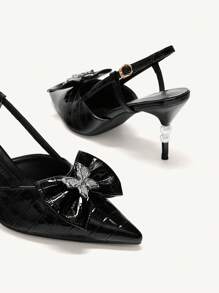 CUCCOO CHICEST Pointed Toe High Heel Hollow Out Slip-On Sandals, Fashionable Minimalist European And American Style For Women, Summer Valentine's Day - Black - View 4