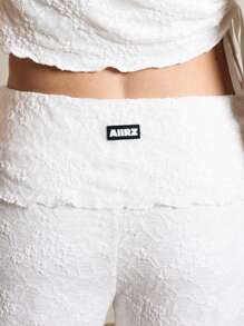 AiiRZ Conjunto de top corto de encaje y pantalón con cintura plegada