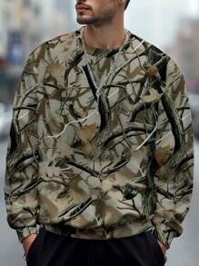 SHEIN 1pc Men's Retro Fashionable Casual Street Leaf Graphic Digitally Printed Crew Neck Sweatshirt - Multicolor - View 3