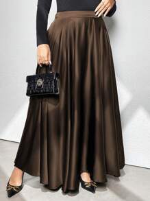 EMERY ROSE Plus Size Solid Color Flare Skirt, Casual Everyday Wear Maxi