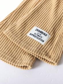 SHEIN 3pcs/Set Girls Casual Ribbed Long Sleeve Hooded Sweatshirt + Patched Decor Vest + Flared Pants Warm Outfit, Comfortable For Autumn/Winter Daily Wear, Create Fashionable Look