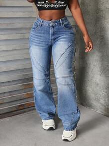 SHEIN Slayr Jeans casuales y versátiles con bolsillos de campana para mujer - Azul - Ver 7