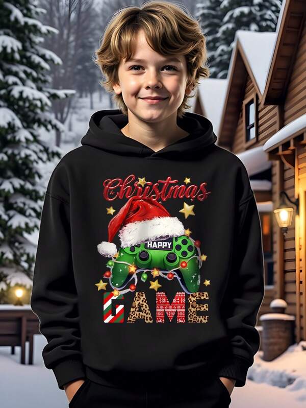 Teen Boys' Casual Christmas Print Hoodie Sweatshirt