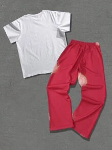 Manfinity LEGND Men's Summer Letter & Character Printed Short Sleeve T-Shirt And Drawstring Waist Casual Shorts Set, Going Out, Friends, Track Suit, Y2k