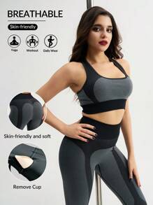 Menodora SHEIN Sport Seamless Color-Blocking Sports Bra & Leggings Workout Sets Women For Daily Fitness & Pole Dance