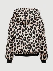 SHEIN Privé Chaqueta con capucha con forro térmico con estampado de Leopardo casual para mujer, con calentamiento para otoño/invierno - Multicolor - Ver 3