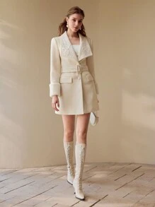 MOTF PREMIUM 羊毛沙漏亮片刺绣系腰带大衣 - 杏色 - 查看 6