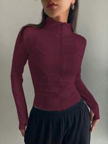 DAZY Chaqueta ajustada de manga larga de felpa fina de unicolor y casual para mujer