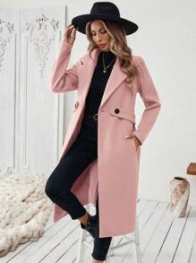 Ellegaria. 女士纯色前扣长袖口袋休闲夹克，日常穿着 - 粉色 - 查看 3