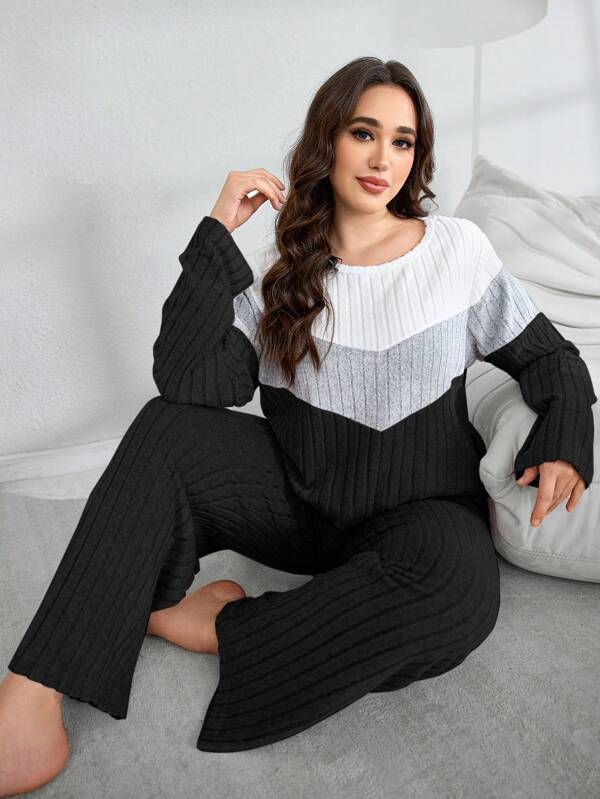 Lazeform Conjunto de pijama holgado de punto y felpa en talla grande