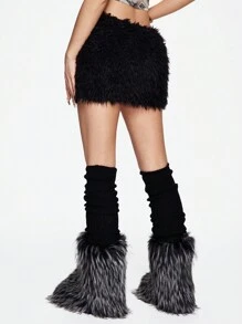 ROMWE Grunge Punk Y2K Gyaru Gothic Fuzzy Belt Decor Low Waist Skirt For Women, Autumn/Winter