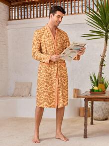 Manfinity ChillVibe Men's Casual Ditsy Floral Double Pocket Robe - Yellow - View 6