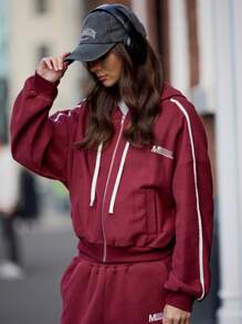 MISSGUIDED Oversized Sports Hoodie Zip Up Sweatshirt Athleisure Long Sleeve Workout Casual Athletic Gym Training Winter Fall Active Wear Loungewear Christmas - Red - View 3