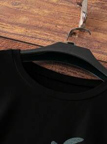 宽松休闲海龟和字母印花 T 恤，适合夏季海滩、马里布、冲浪、潜水、西雅图海滩图案 T 恤女上衣 - 黑色 - 查看 4