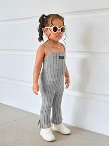 TaviRue 女婴可爱灰色针织连体衣配字母图案、喇叭裤，春夏