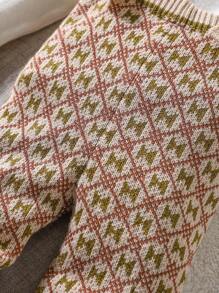 Baby Boys Cute & Warm Style With Jacquard Floral Pattern Suspender Pants - Multicolor - View 3