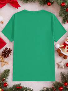 Manfinity Homme 1 chiếc áo phông đôi in họa tiết hoạt hình Giáng sinh dễ thương, dáng rộng, tay ngắn cho nam, màu xanh lá cây đậm - màu xanh lá - Xem 4