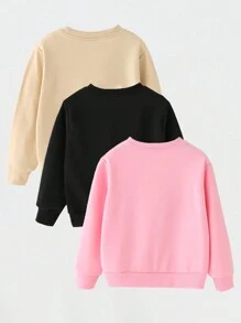 SHEIN Young Girl 3pcs Slogan & Cartoon Graphic Pullover - Multicolor - View 2