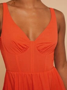 Travachic Woven Solid Color Spaghetti Strap Mini Dress For Women Orange Dress - Orange - View 6