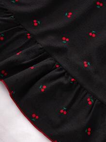 可爱樱桃印花女童荷叶边简约法式柔软透气提花泡泡雪纺睡袍 - 黑色 - 查看 5