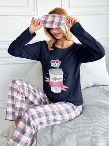 RueChic Cotton Cartoon Printed Long Sleeve Pajama Set - Navy Blue - View 6