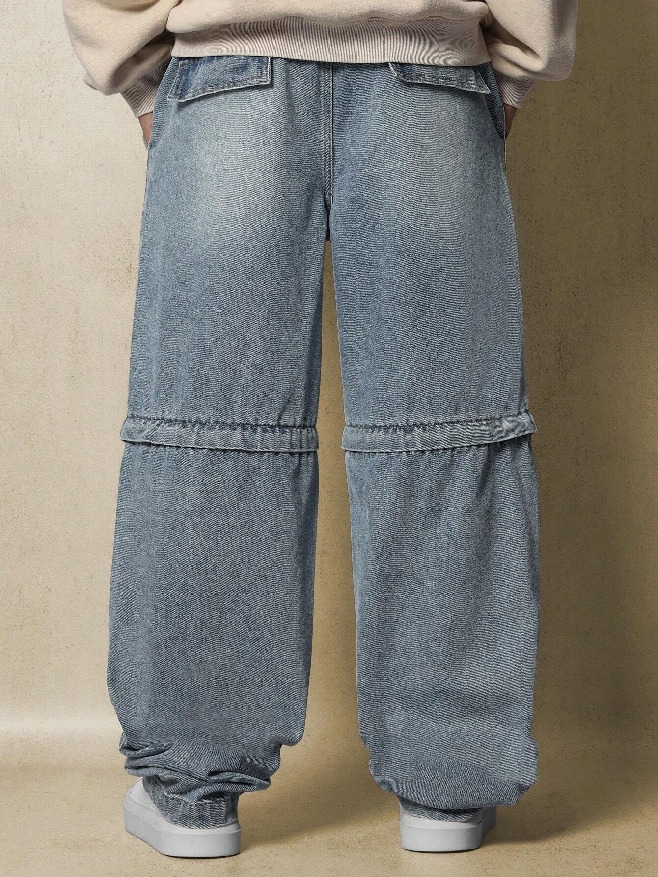 Jean cargo hybride multi-poches, coupe patineuse, lavé avec effet délavé