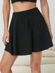 SHEIN EZwear Solid Flare Skirt - Black - View 1