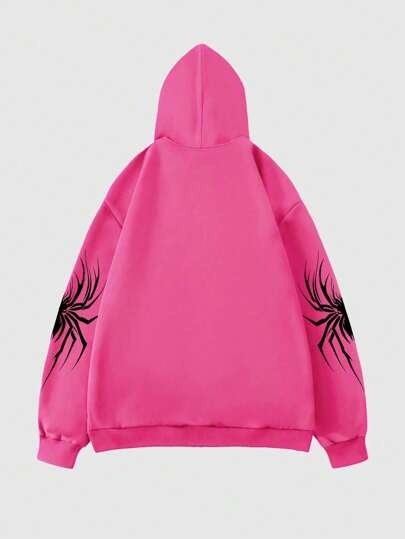 Sudadera casual con capucha con cremallera frontal y estampado de araña, para Halloween