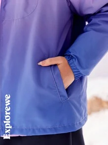 SHEIN Teen Girls' Front Zip Long Sleeve Pocket Ombre Minimalist Casual Hoodie