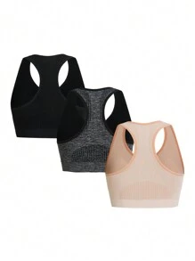 Contrast Trim Zipper V-Neck Sleeveless Sports Bra - Multicolor - View 2